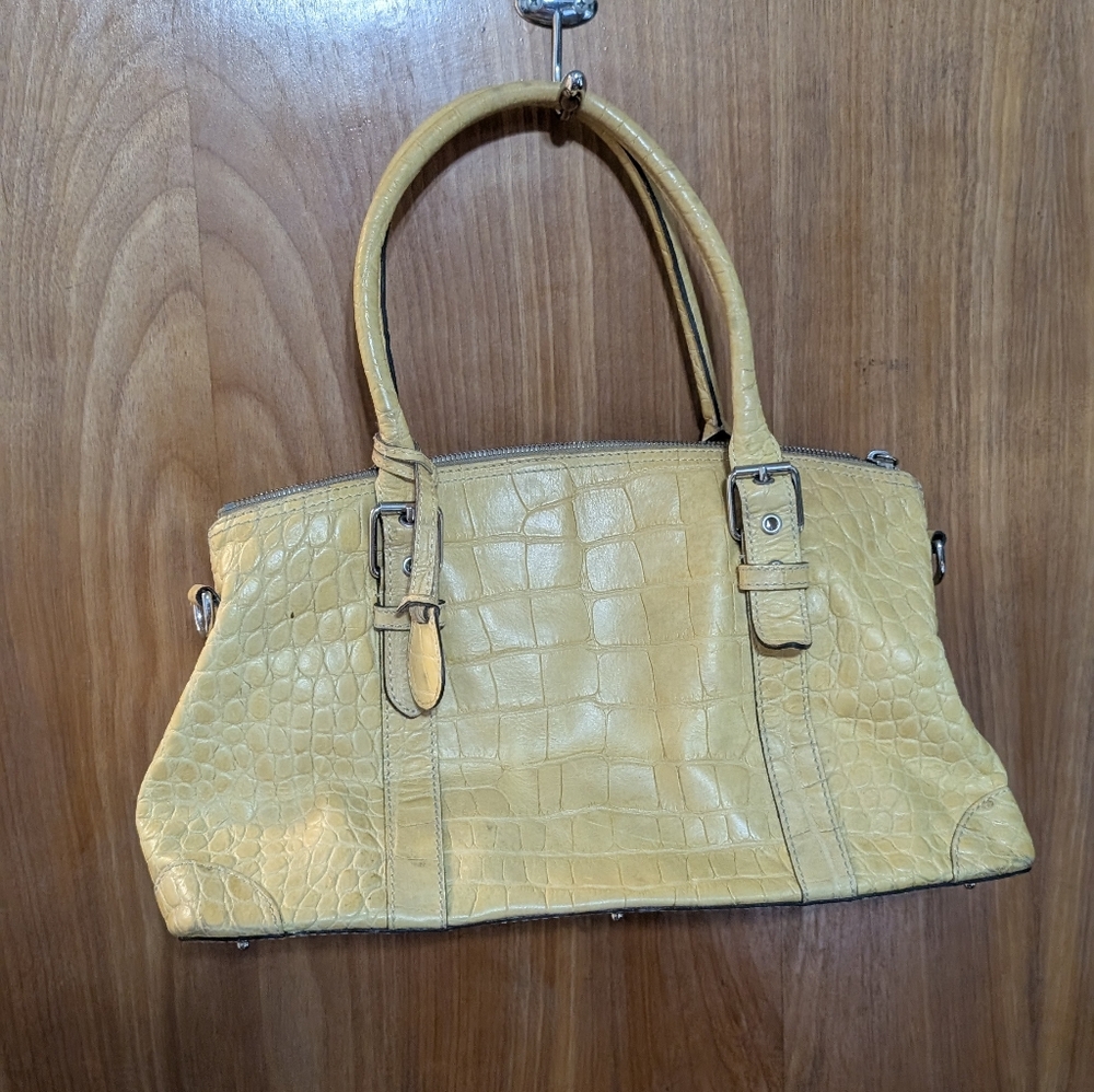 Dooney & Bourke Vintage Nile Yellow Tone Croc Leather Satchel Handbag